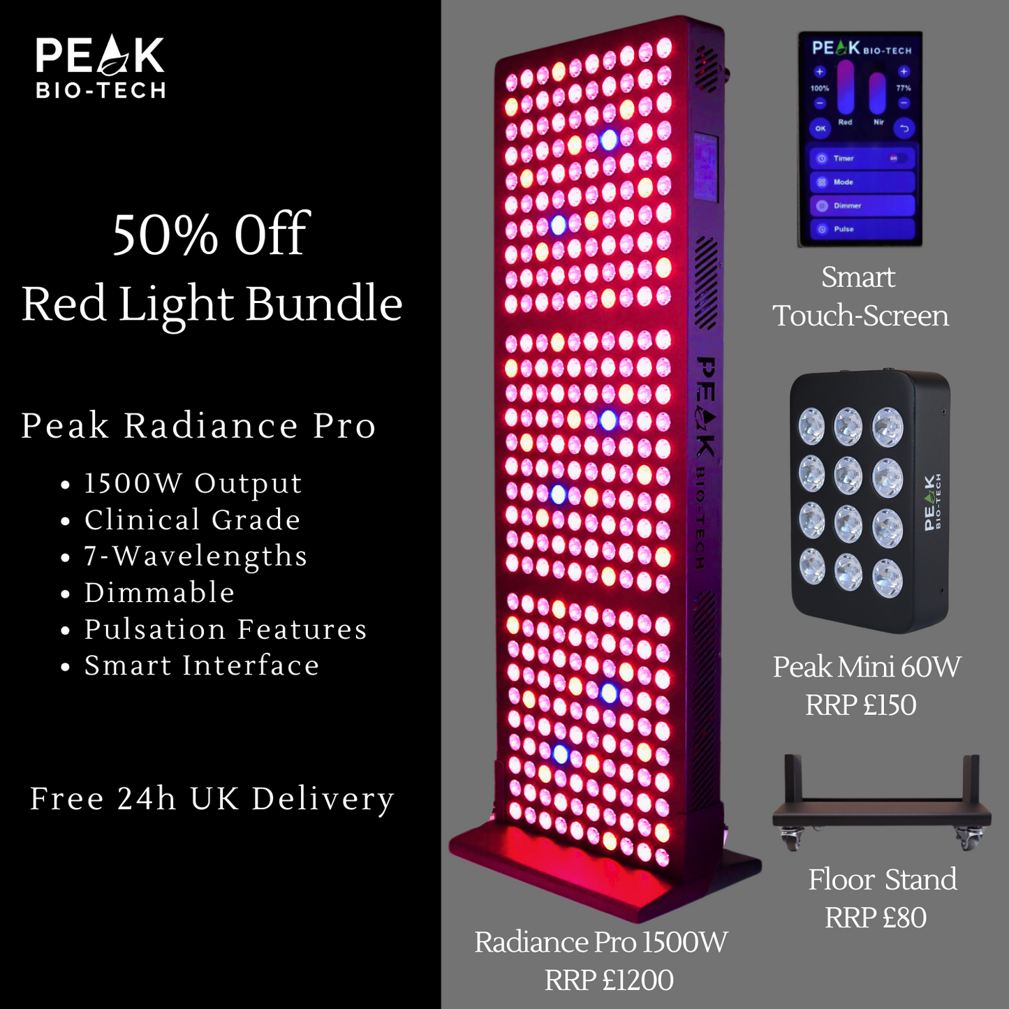 Mitopia Radiance Pro 1500W Advanced Red Light Therapy Panel with IR, NIR