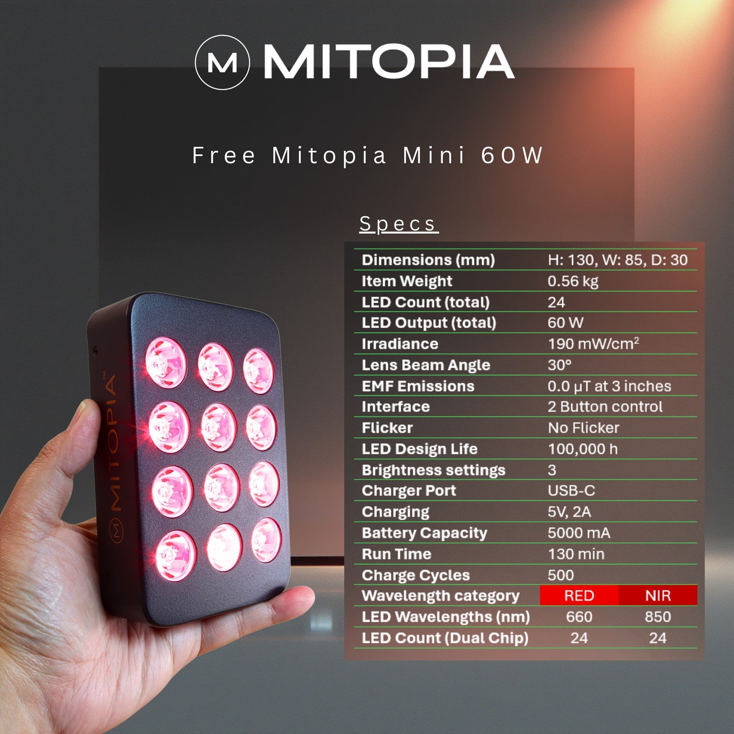 Mitopia Radiance Pro 1500W Advanced Red Light Therapy Panel with IR, NIR