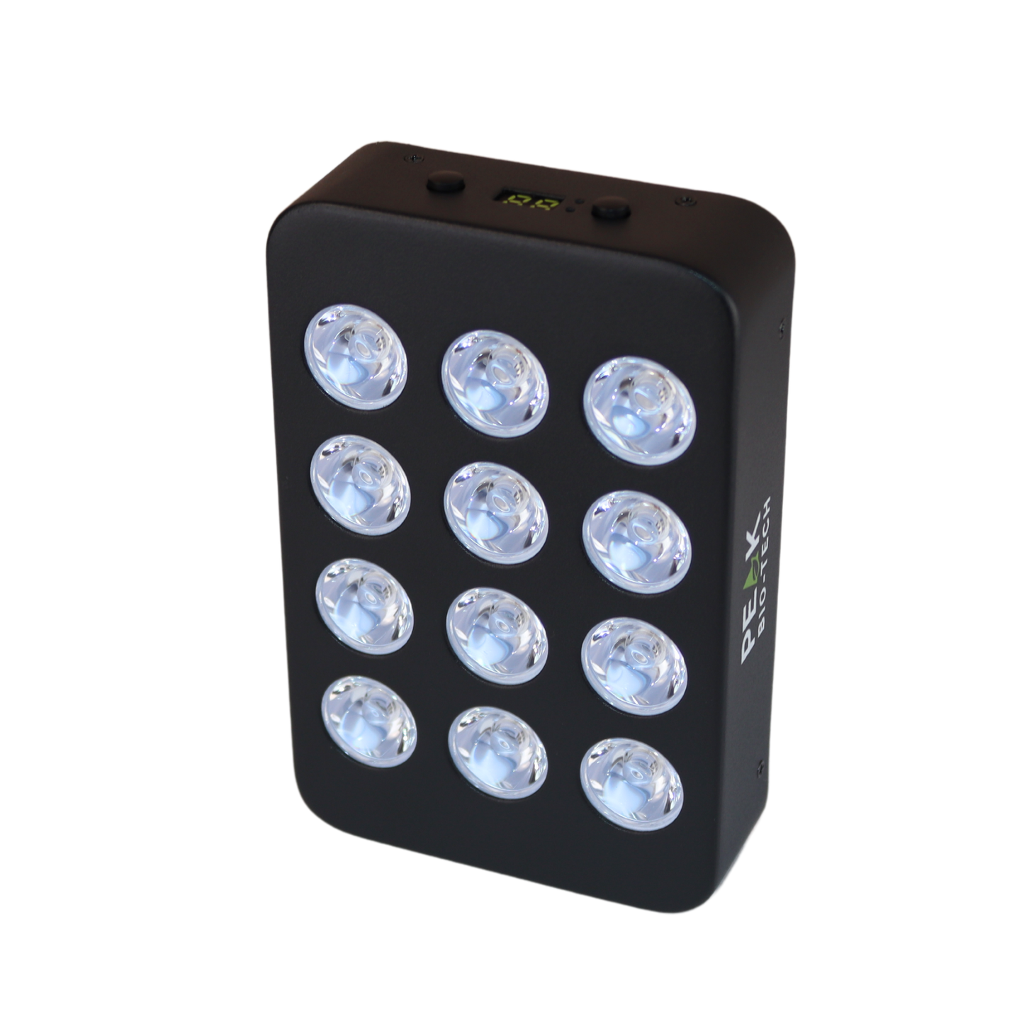 Top view of the Peak Bio-Tech Peak Mini 60W handheld clinical-grade red light therapy panel with NIR and IR LEDs, for budget-friendly, targeted treatments.