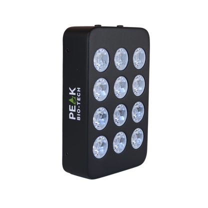 Close-up view of the Peak Bio-Tech Peak Mini 60W portable clinical-grade red light therapy panel with NIR and IR LEDs, offering affordable, efficient treatments