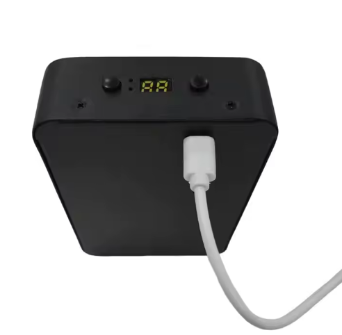 Rear view of the Peak Bio-Tech Peak Mini 60W portable clinical-grade red light therapy panel with USB charger and battery, ideal for travel