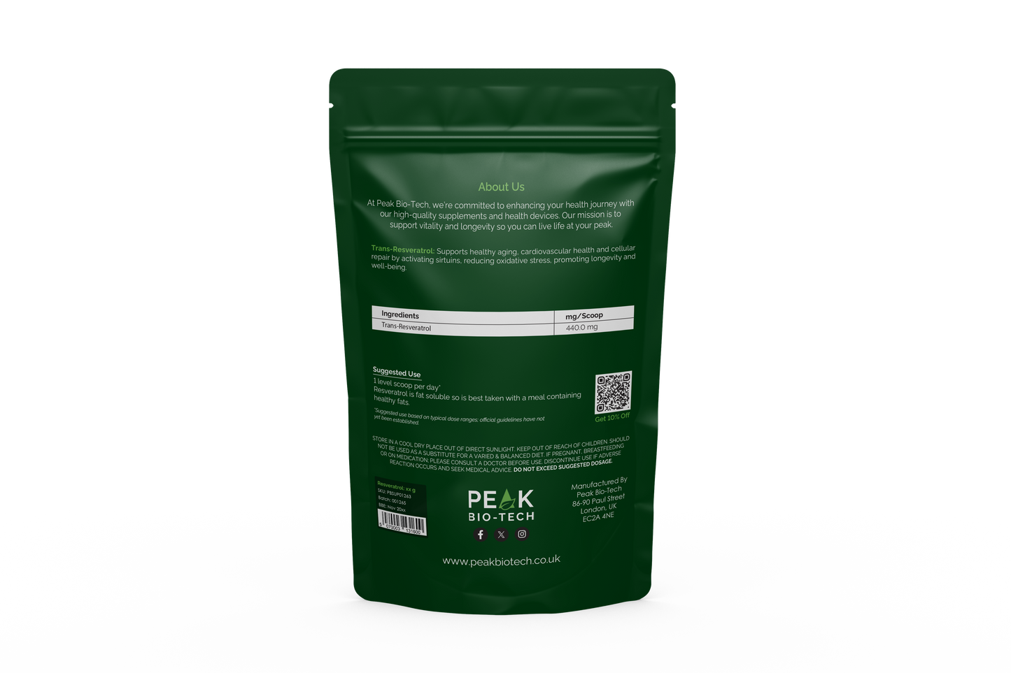 Mitopia Trans-Resveratrol 99%+ High Purity Powder