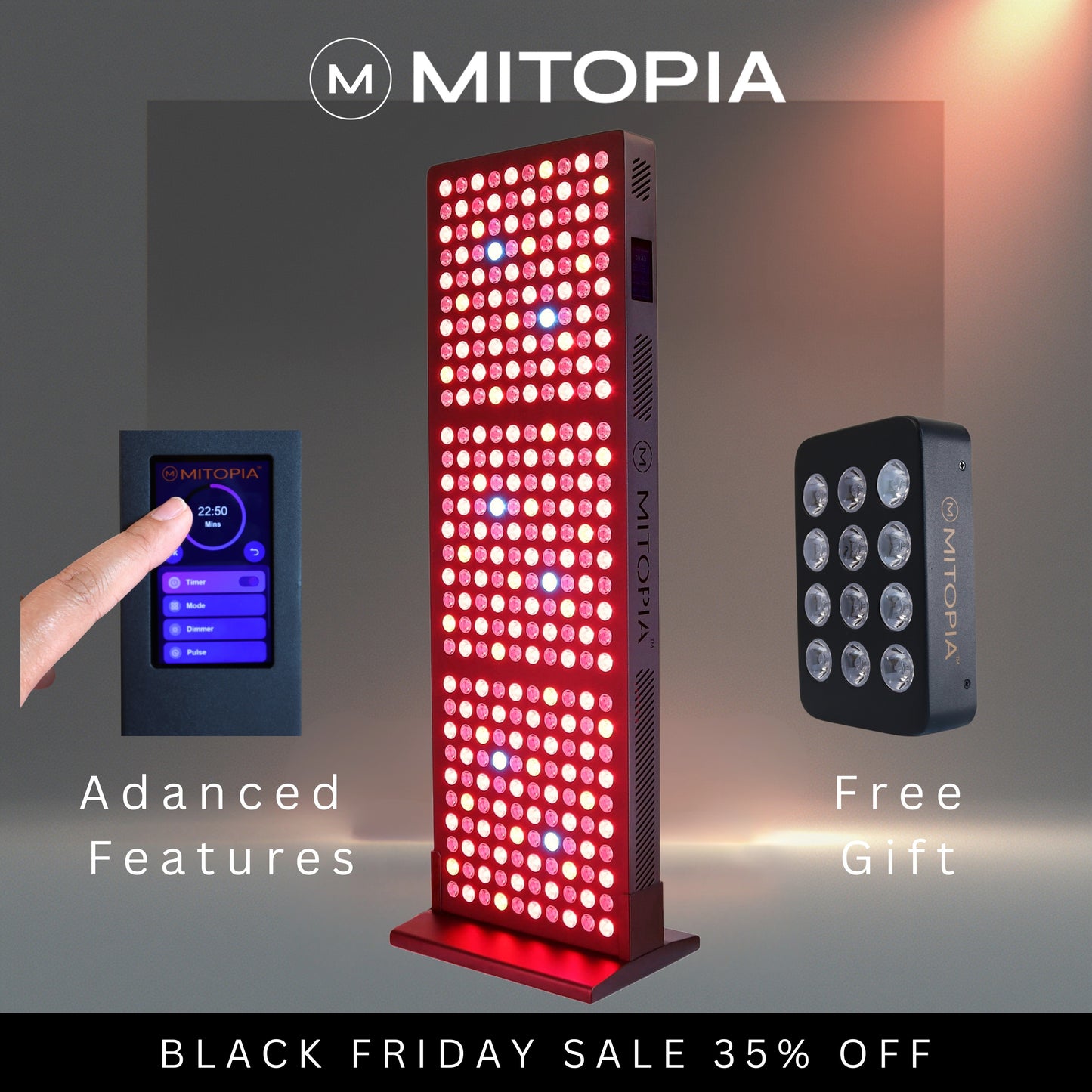 Mitopia Radiance Pro 1500W Advanced Red Light Therapy Panel with IR, NIR